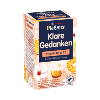 Meßmer Klare Gedanken Orange­ Hibiskus ­Ginkgo, Fruechte ­Kraeutertee, Teebeutel im Kuvert, 2. Entnahmefach displaytauglich, 36g